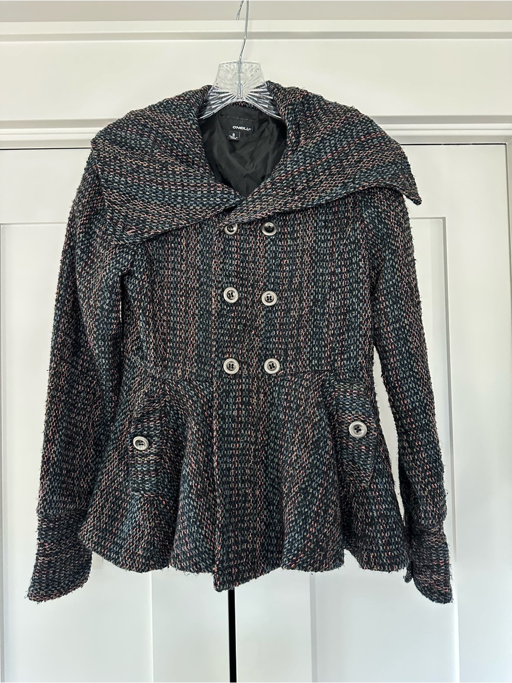 O'Neill Multicolor Textured Double-Breasted Peplum Coat